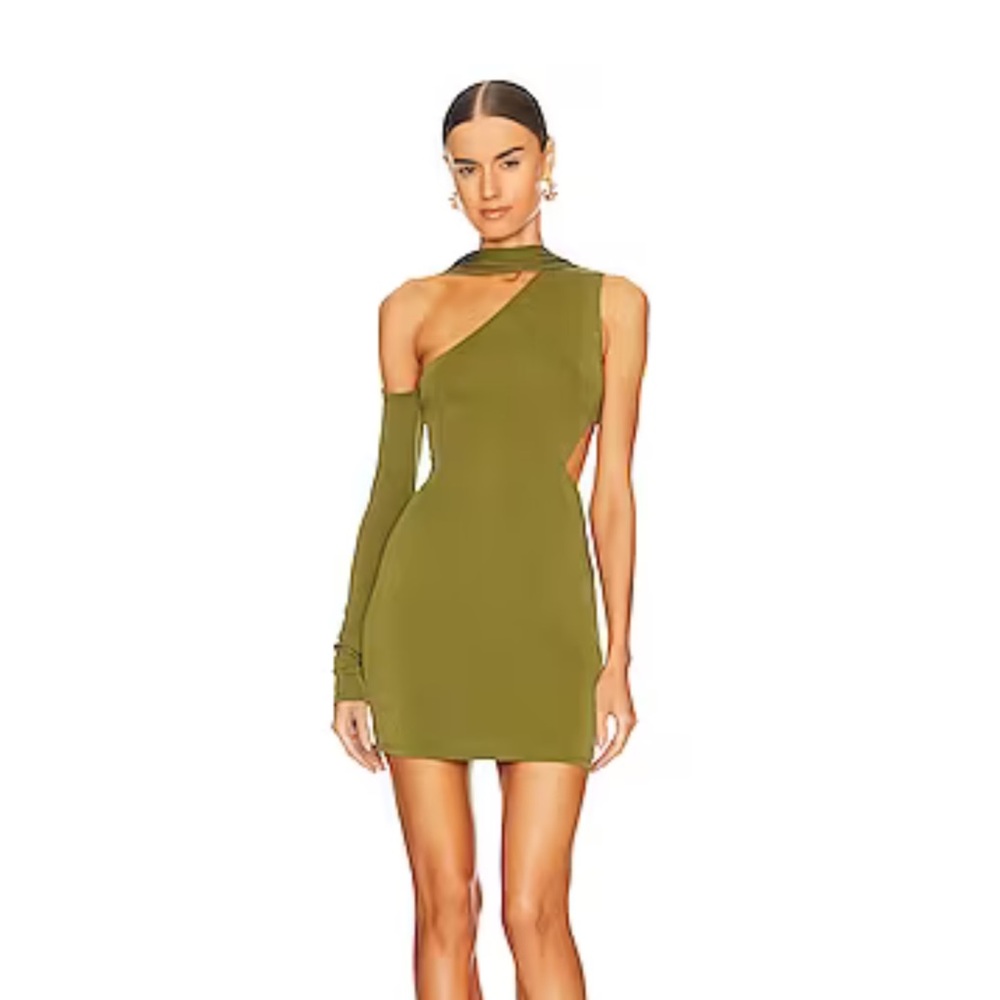 Olive Green One-Shoulder Dress